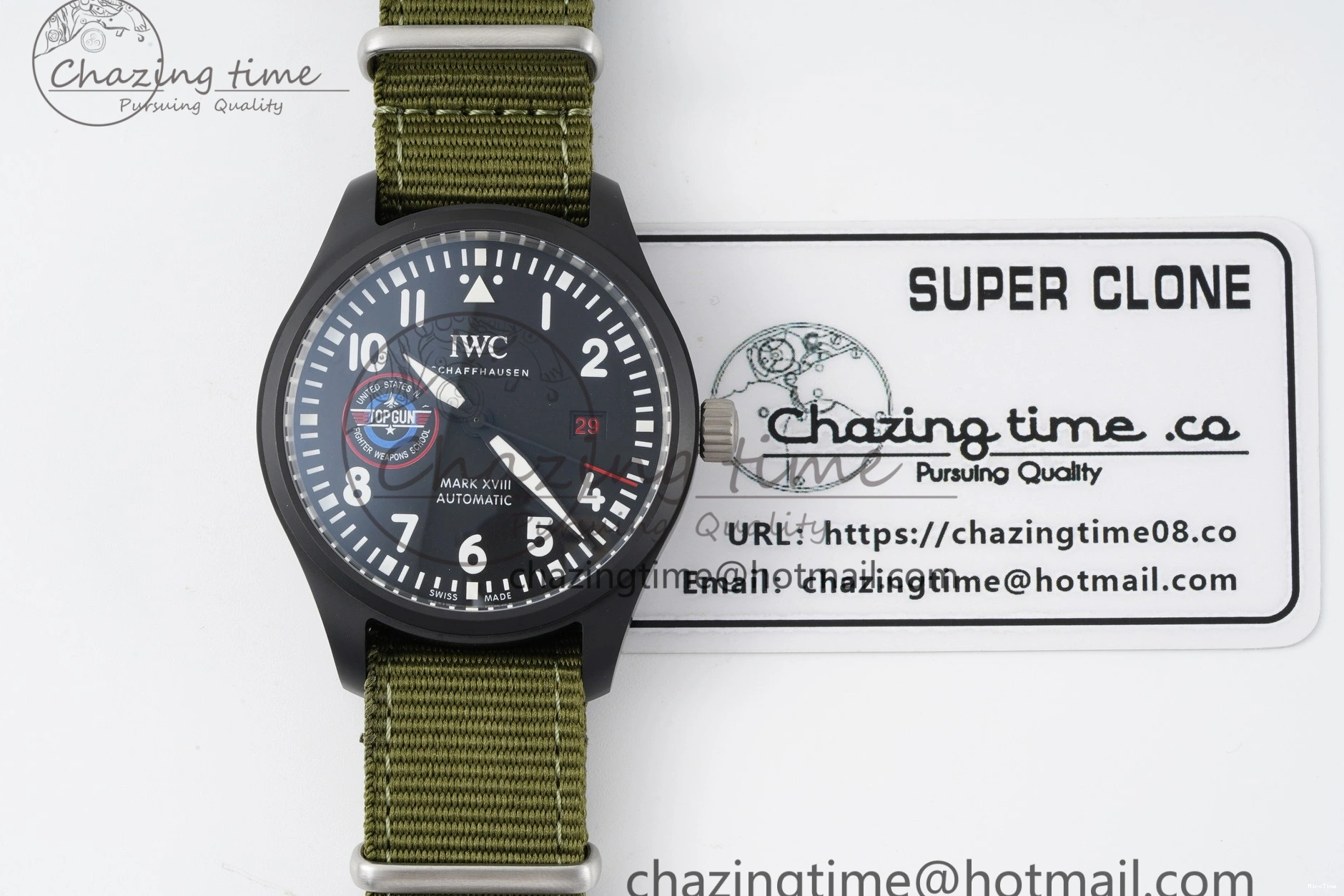 MIROTIME 0207 Top Gun Pilot Mark XVIII Limited “SFTI” M+F 1:1 Best Edition Black Dial on Green Nylon Strap A WaterResistant 7064